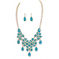 Turquoise Mosaic Geometric Statement Bib Necklace